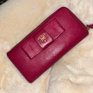 Prada Pink Saffiano Leather Wallet with Bow